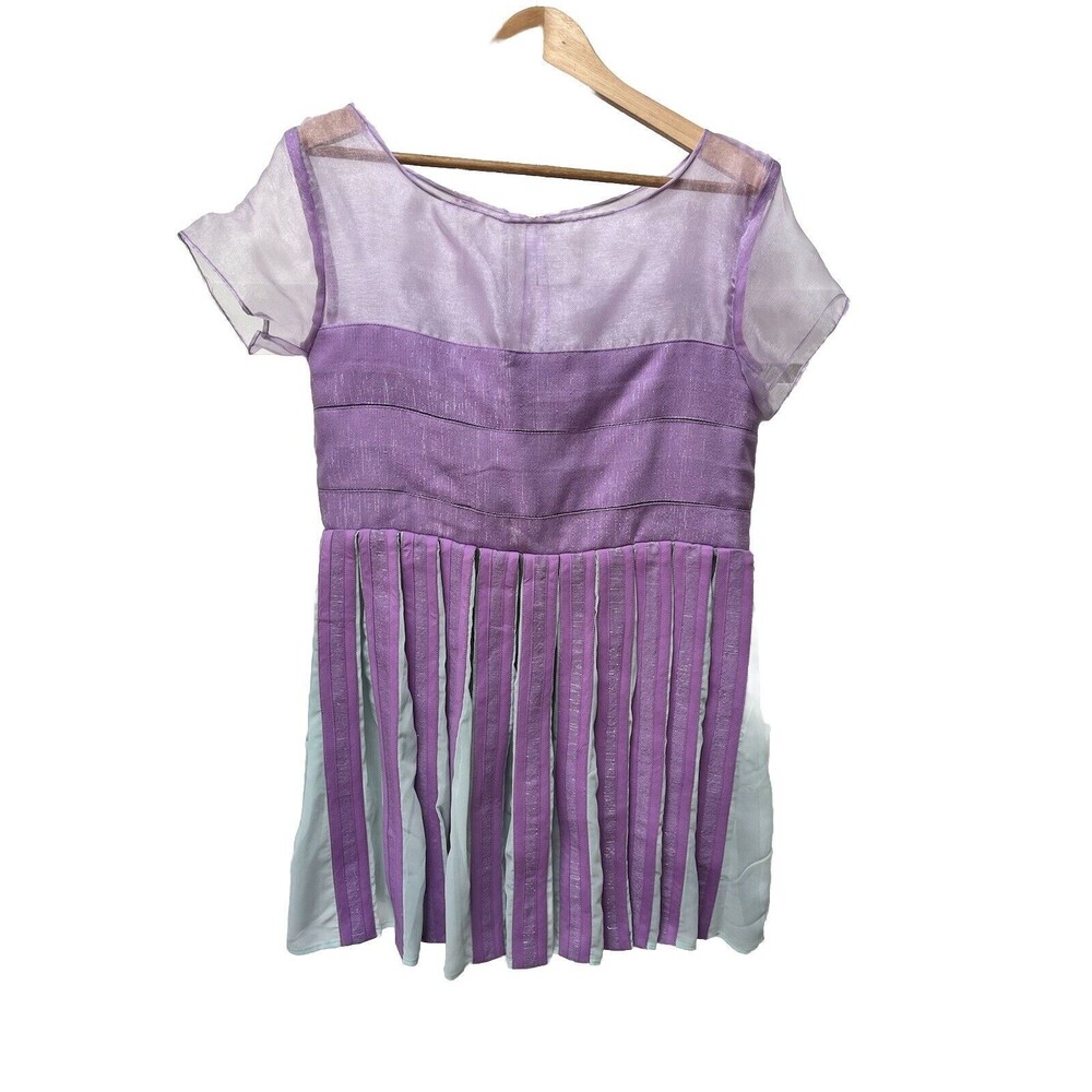 ILORM Purple Mint Green Structured Dress XL Pixie Fairy Sheer Striped Metallic
